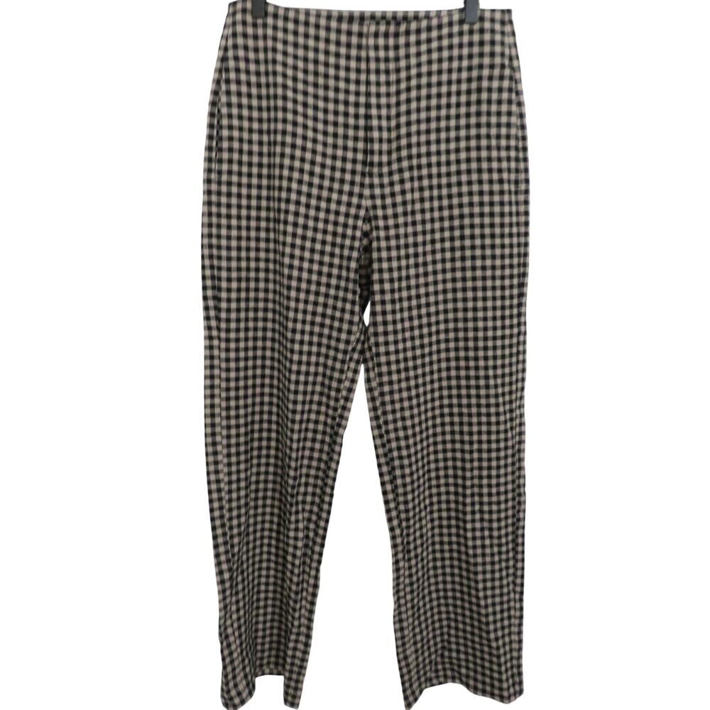 GAP Women Sz M Black Cream Checkered Straight Pants Pull On Trouser Preppy